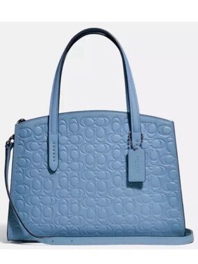 COACH 51665 🩵LAKE BLUE🩵 SIGNATURE CHARLIE CARRYALL 28 LEATHER BAG 🌟NWOT🌟